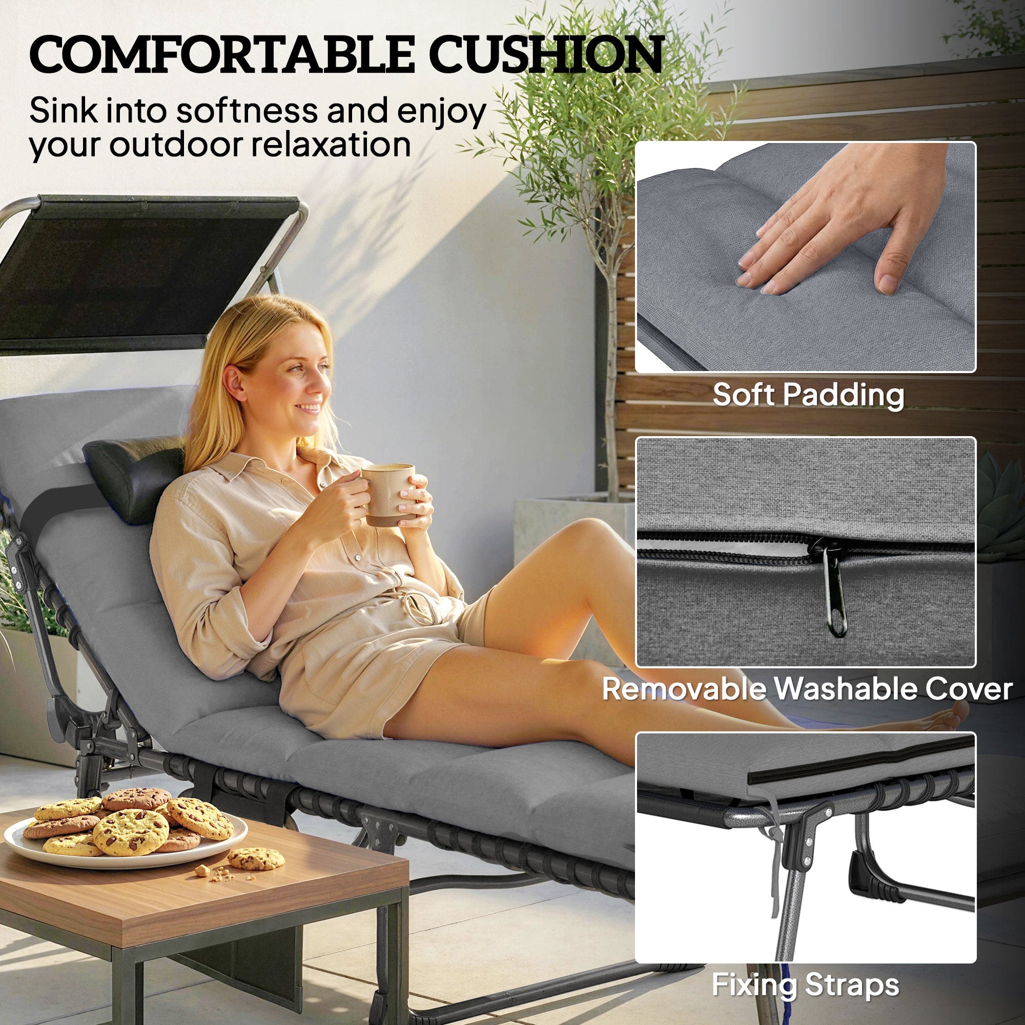 Folding Chaise Lounge Chairs, 2 PCS with Canopy-DECOROLALA