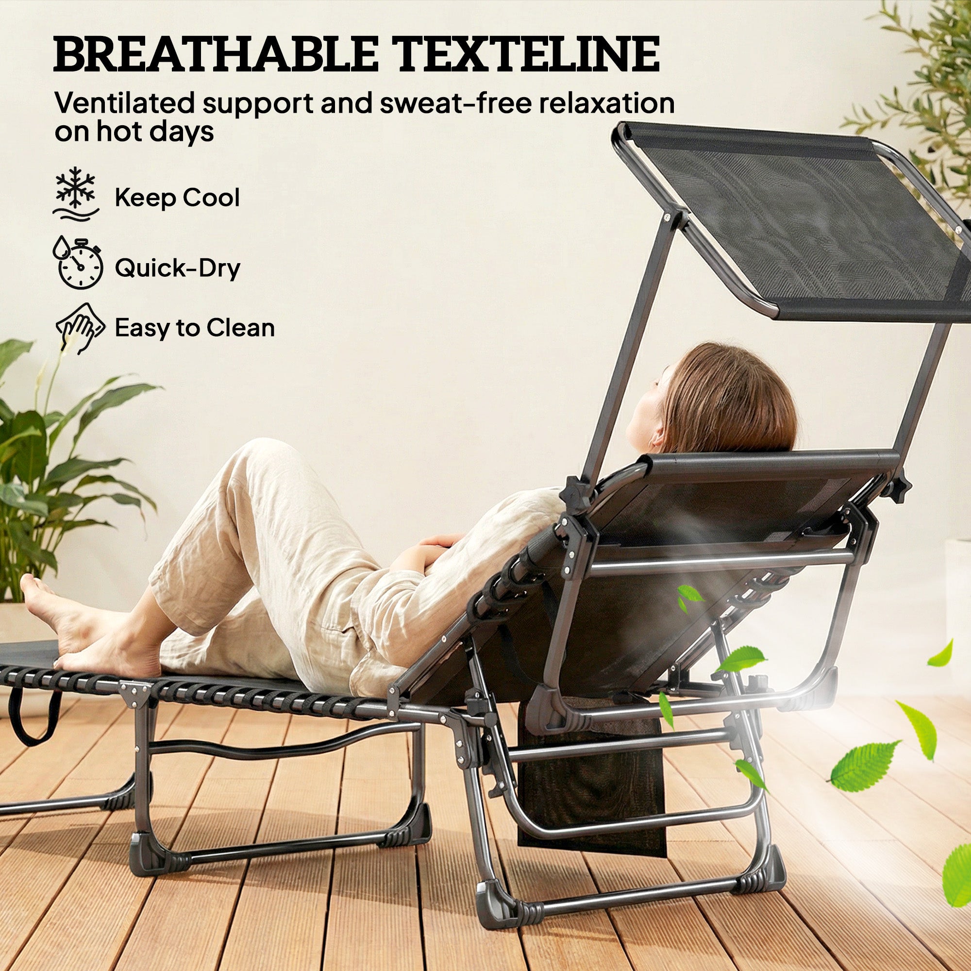 Folding Chaise Lounge Chairs, 2 PCS with Canopy-DECOROLALA