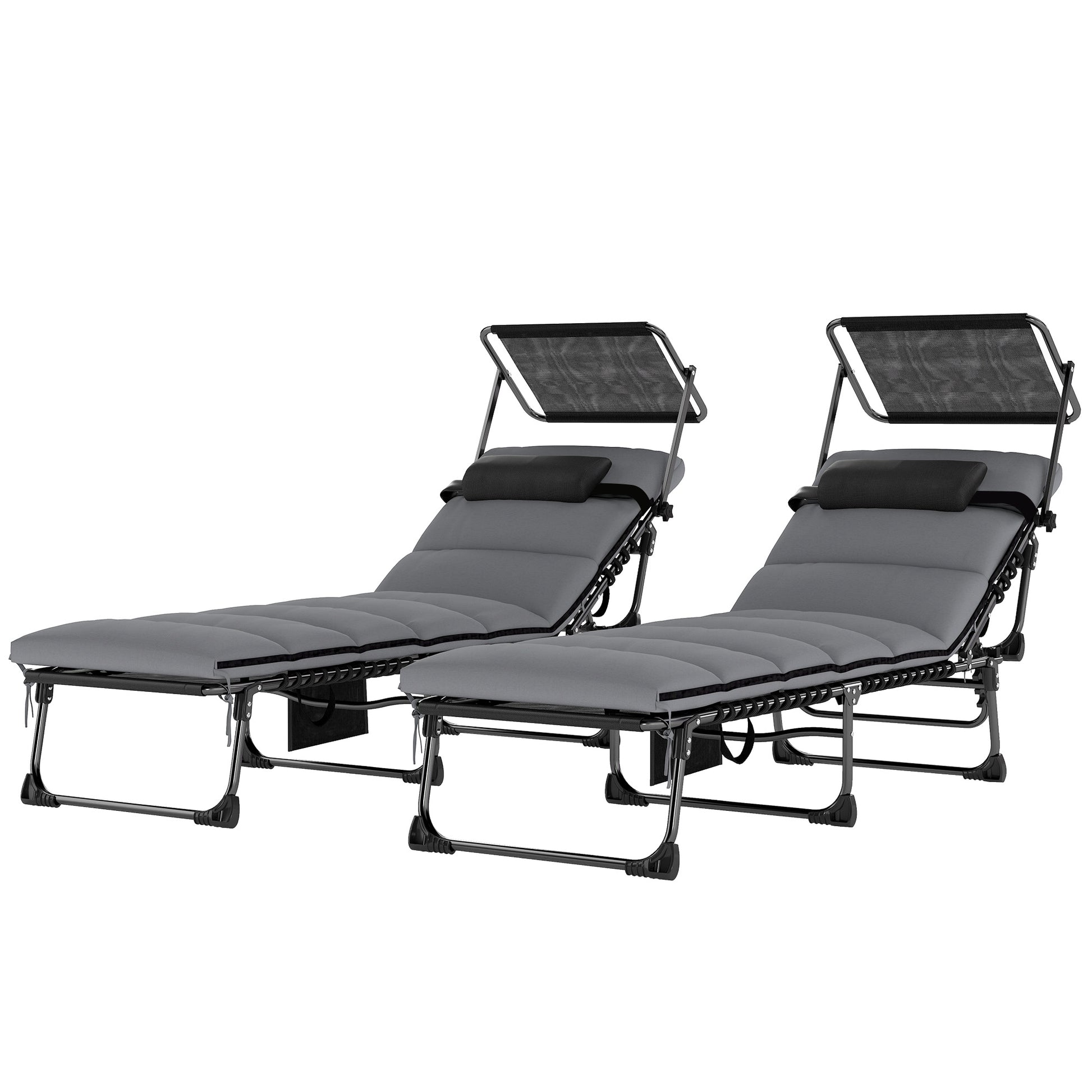 Folding Chaise Lounge Chairs, 2 PCS with Canopy-DECOROLALA