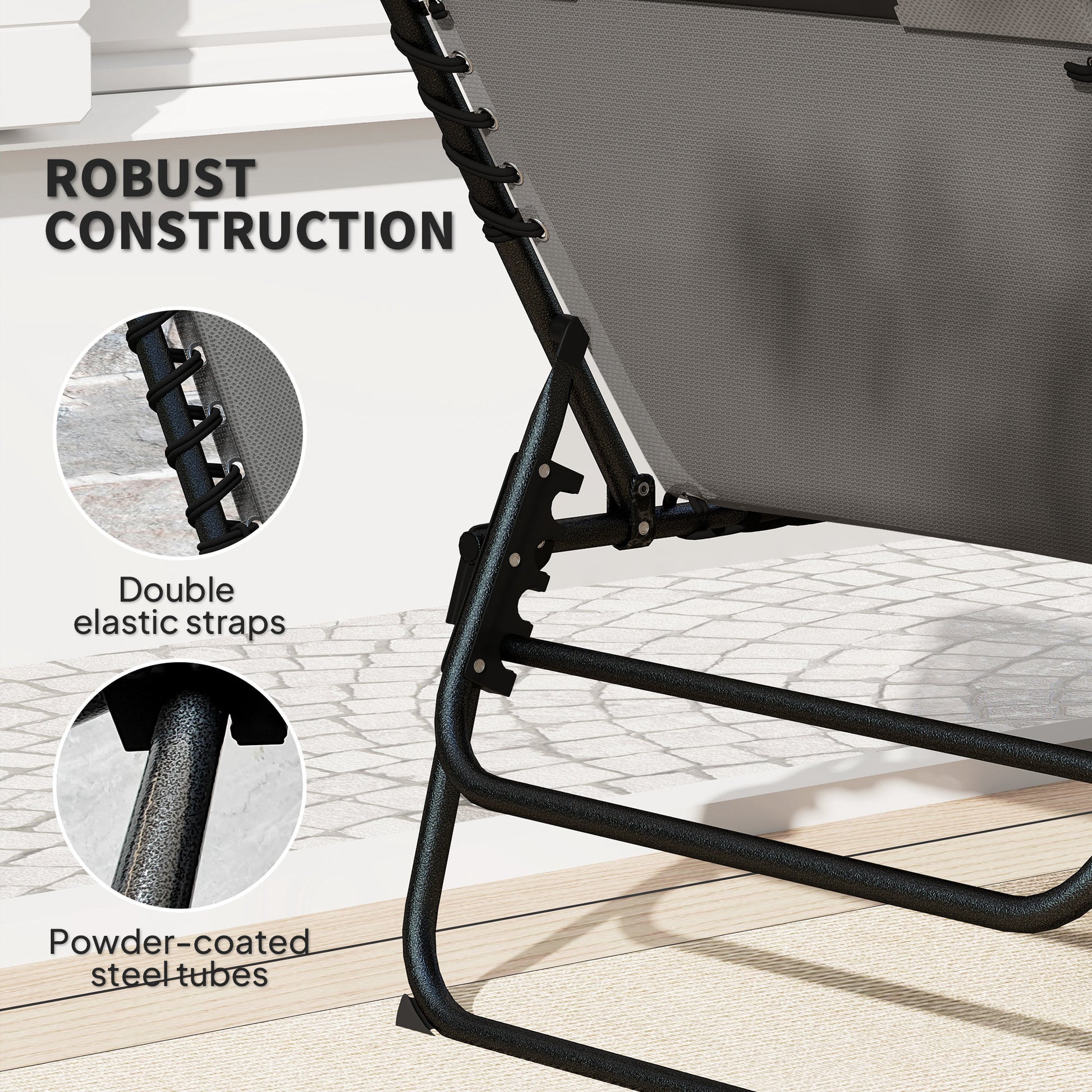 Folding Chaise Lounge Set of 2, Grey Recliner Chairs with Headrest, Beach Loungers-DECOROLALA