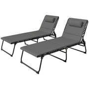 Folding Chaise Lounge Set of 2, Grey Recliner Chairs with Headrest, Beach Loungers-DECOROLALA