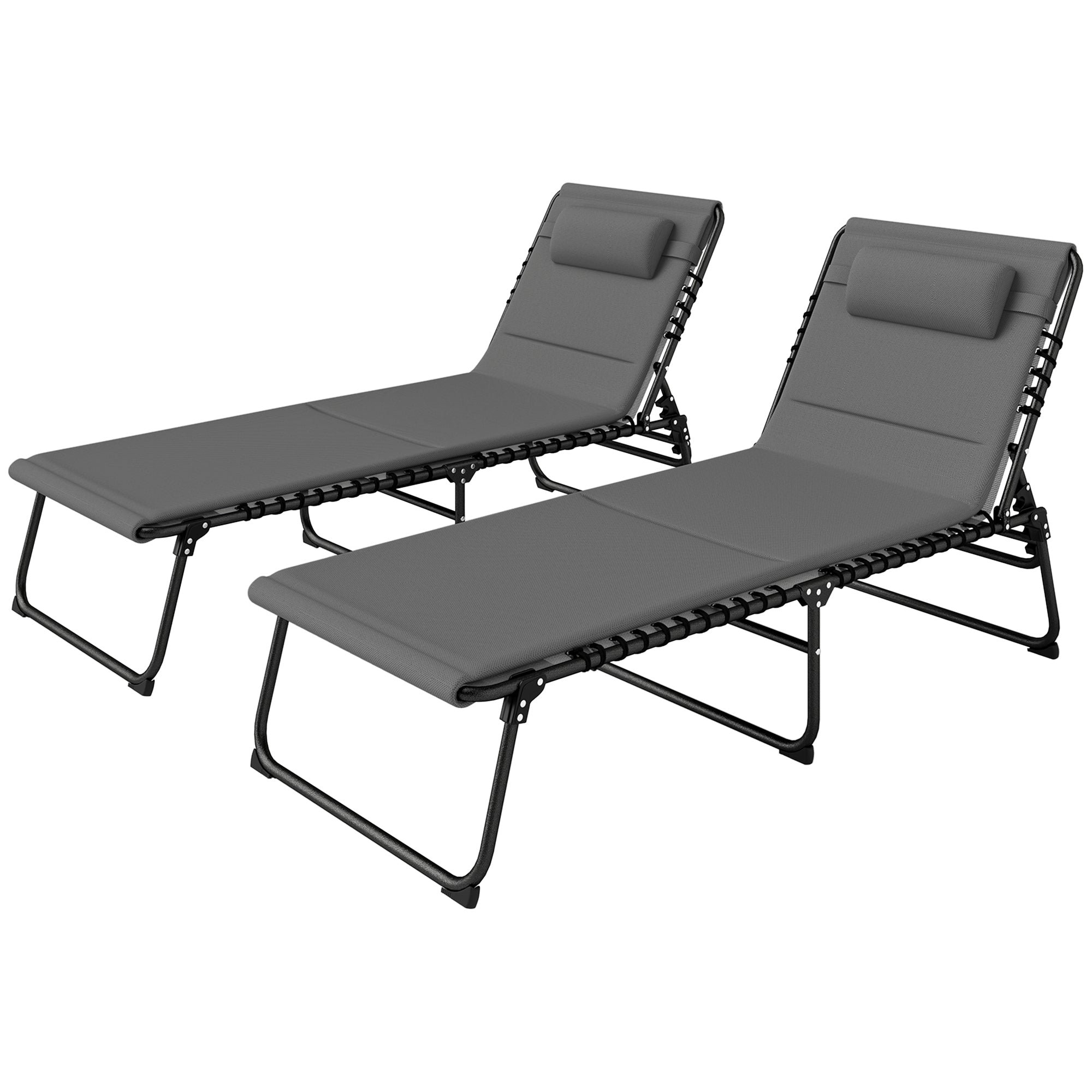 Folding Chaise Lounge Set of 2, Grey Recliner Chairs with Headrest, Beach Loungers-DECOROLALA