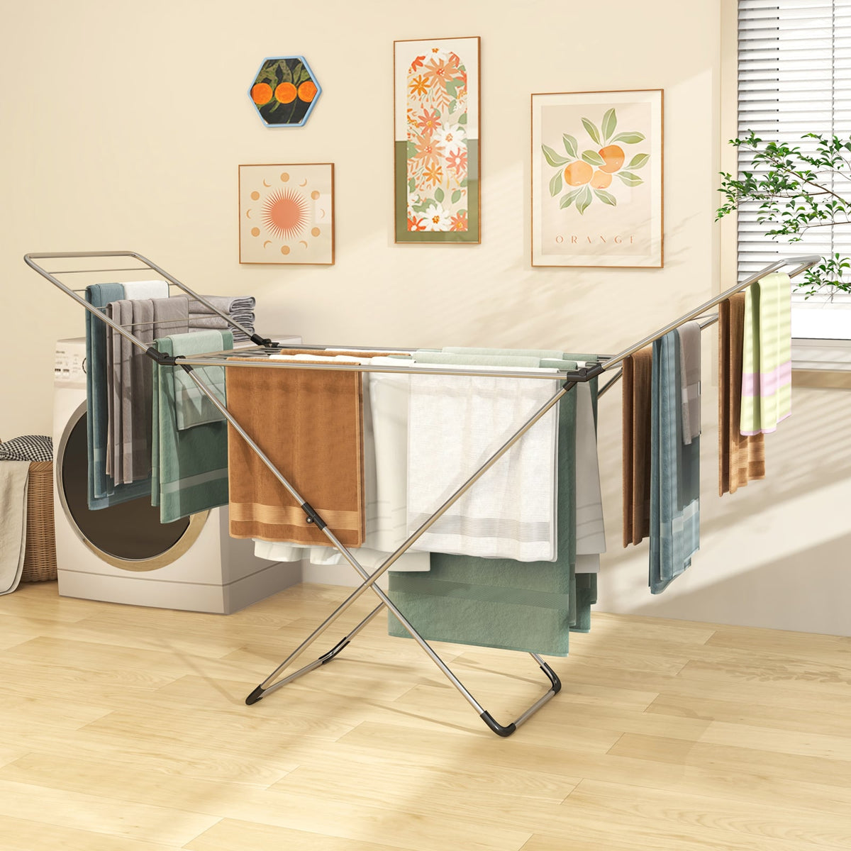 Folding Clothes Drying Rack with Adjustable Wings for Indoor and Outdoor Use-Laundry Drying Racks-DECOROLALA