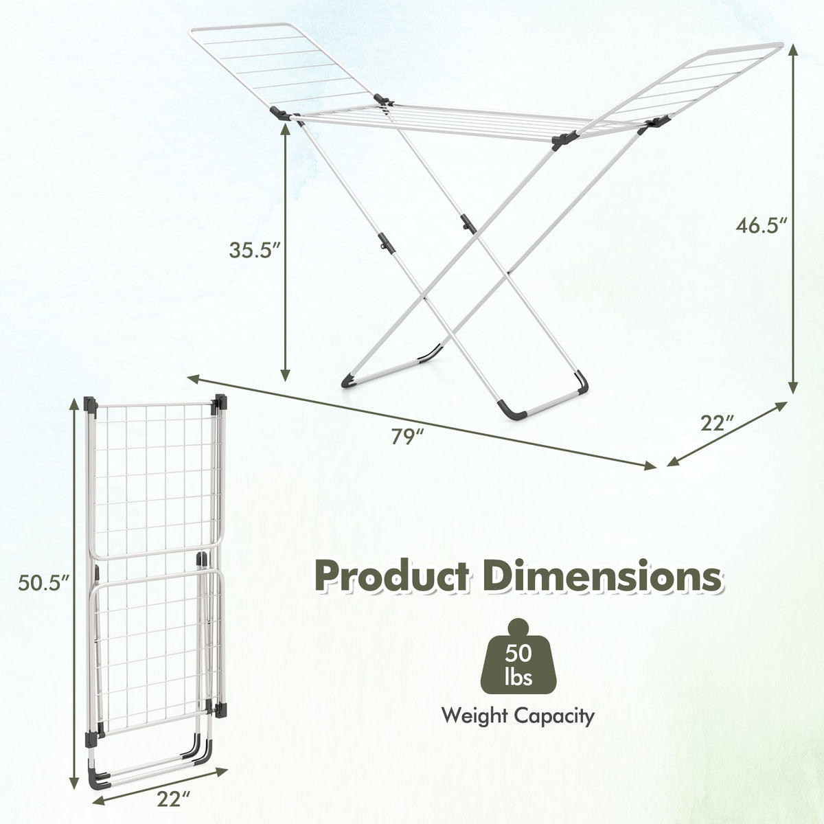 Folding Clothes Drying Rack with Adjustable Wings for Indoor and Outdoor Use-Laundry Drying Racks-DECOROLALA