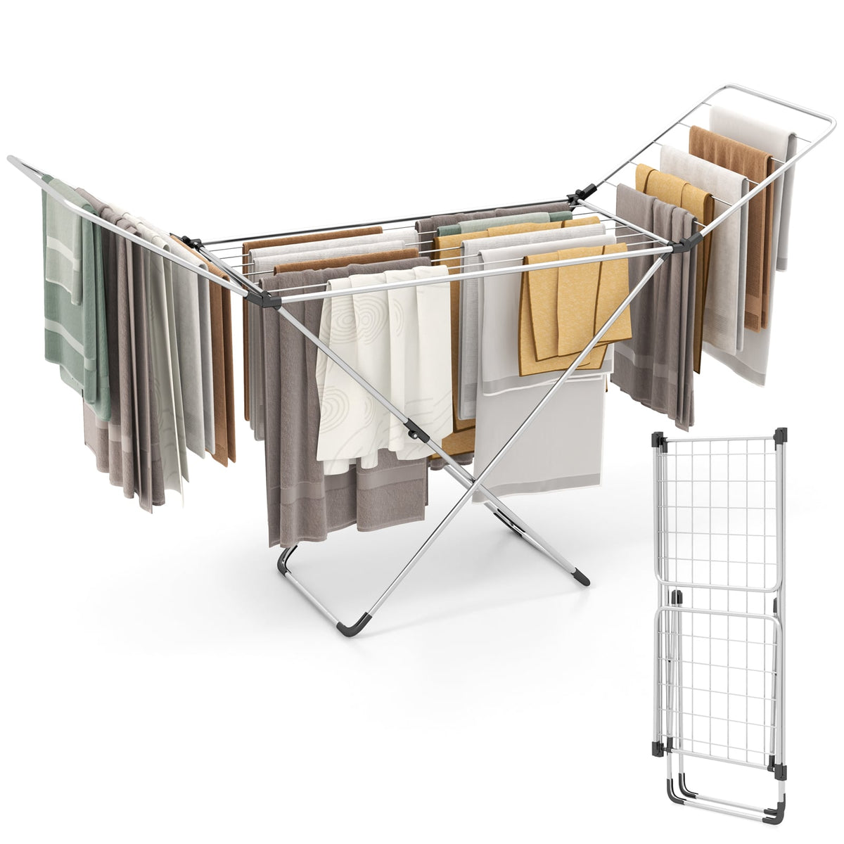Folding Clothes Drying Rack with Adjustable Wings for Indoor and Outdoor Use-Laundry Drying Racks-DECOROLALA