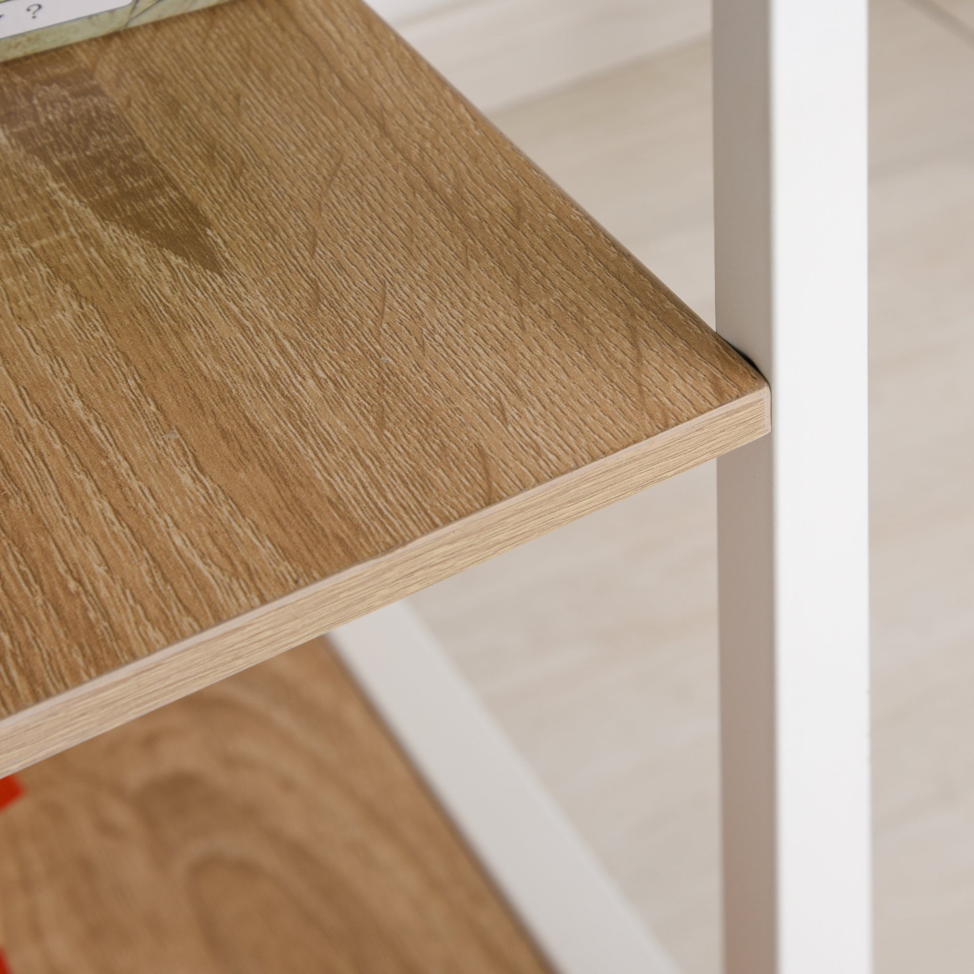 Folding Computer Desk with Storage Shelves and Wheels - Natural-Office Products > Office Furniture > Office Desks & Work Stations > Writing Desks-DECOROLALA
