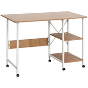 Folding Computer Desk with Storage Shelves and Wheels - Natural-Office Products > Office Furniture > Office Desks & Work Stations > Writing Desks-DECOROLALA