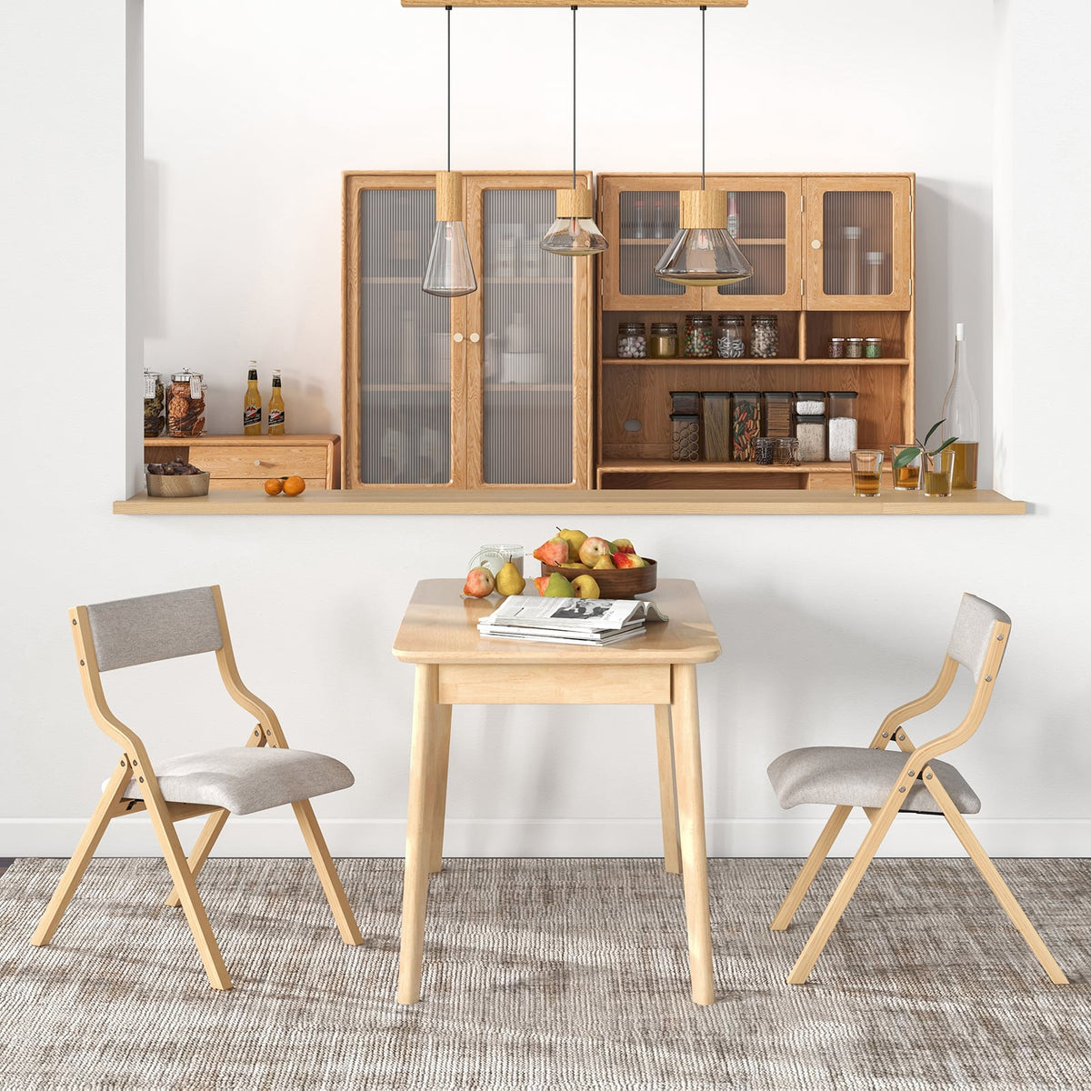 Folding Dining Chair Set of 4 Wooden Upholstered Dining Chairs with Solid Wood Frame-Dining Chairs-DECOROLALA