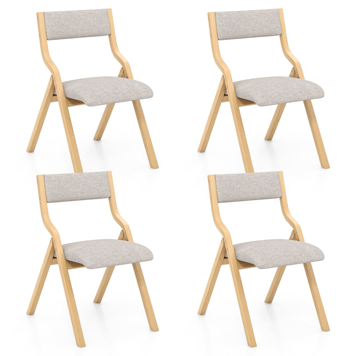 Folding Dining Chair Set of 4 Wooden Upholstered Dining Chairs with Solid Wood Frame-Dining Chairs-DECOROLALA