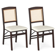 Folding Dining Chairs Set of 2 Rubber Wood Chairs with Linen Padded Seat-Coffee-Dining Chairs-DECOROLALA