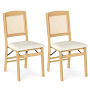 Folding Dining Chairs Set of 2 Rubber Wood Chairs with Linen Padded Seat-Natural-Dining Chairs-DECOROLALA