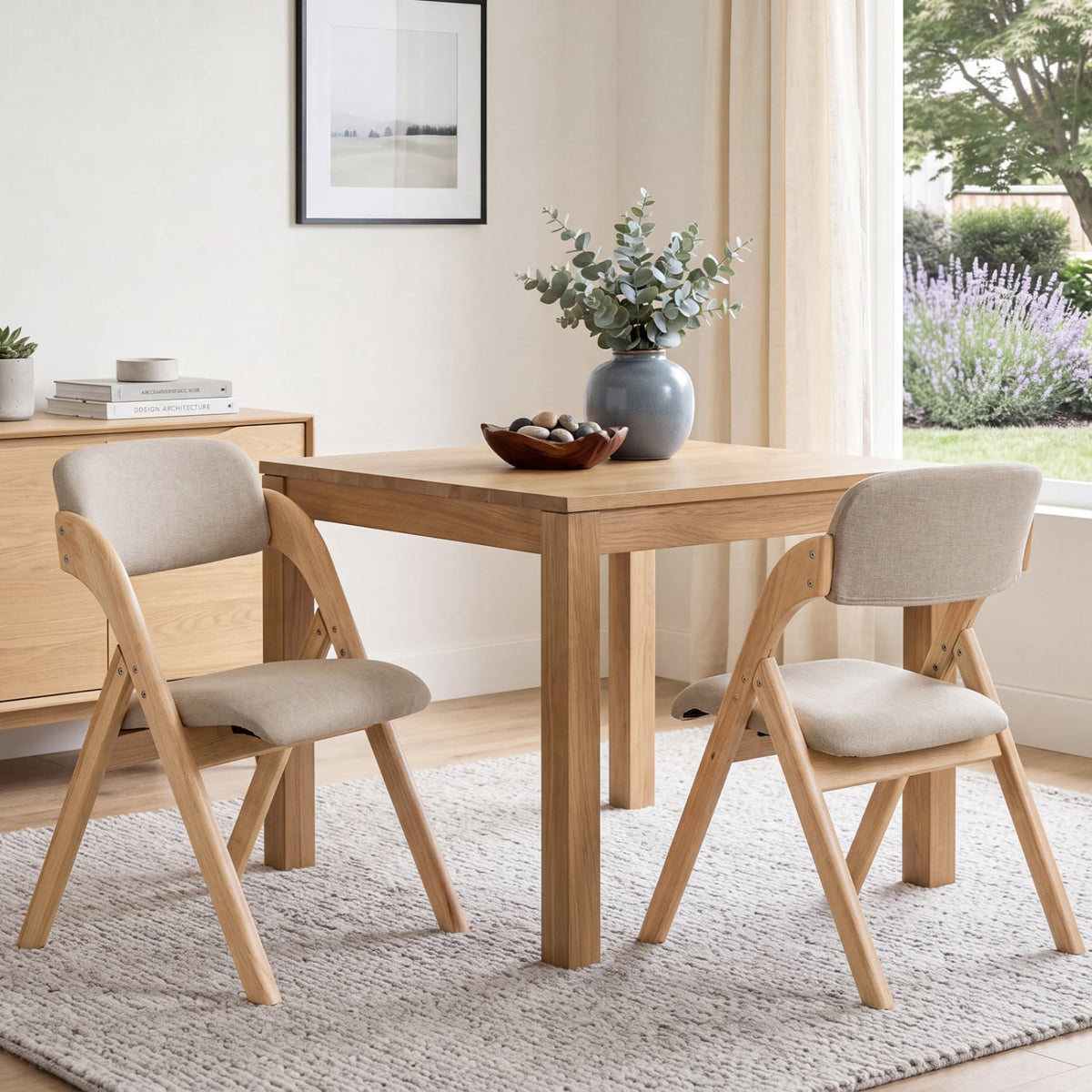 Folding Dining Chairs Set of 2 with Cushion-Beige-Dining Chairs-DECOROLALA