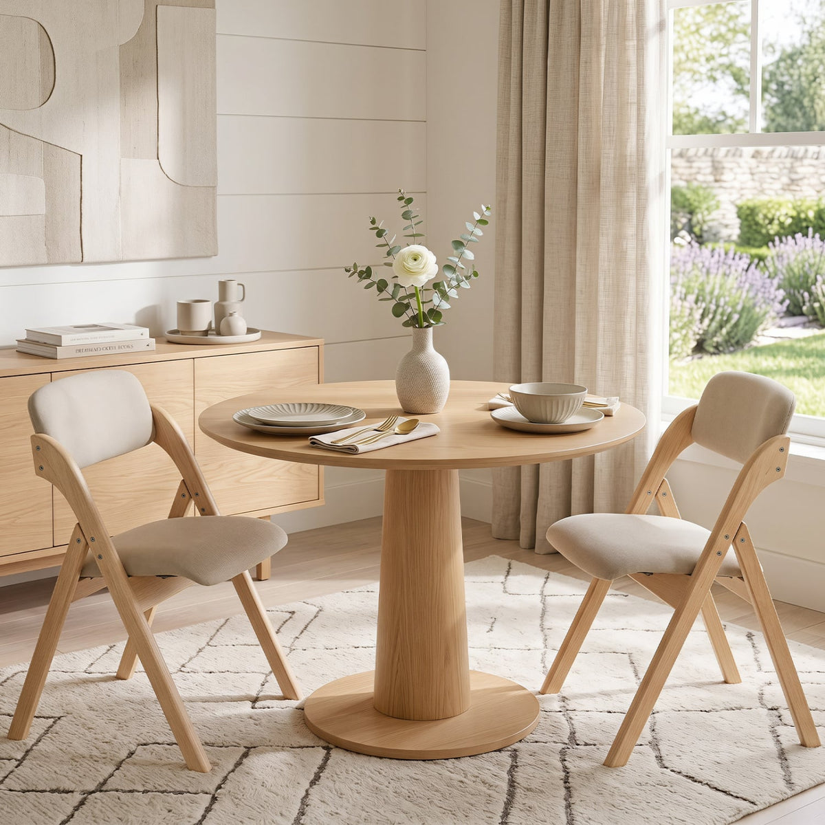 Folding Dining Chairs Set of 2 with Cushion-Beige-Dining Chairs-DECOROLALA