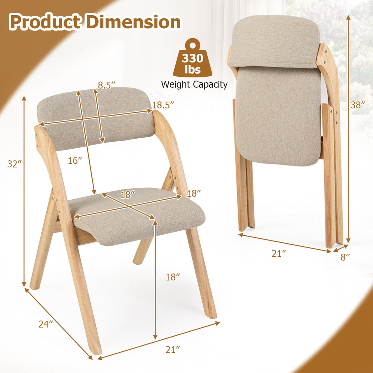 Folding Dining Chairs Set of 2 with Cushion-Beige-Dining Chairs-DECOROLALA