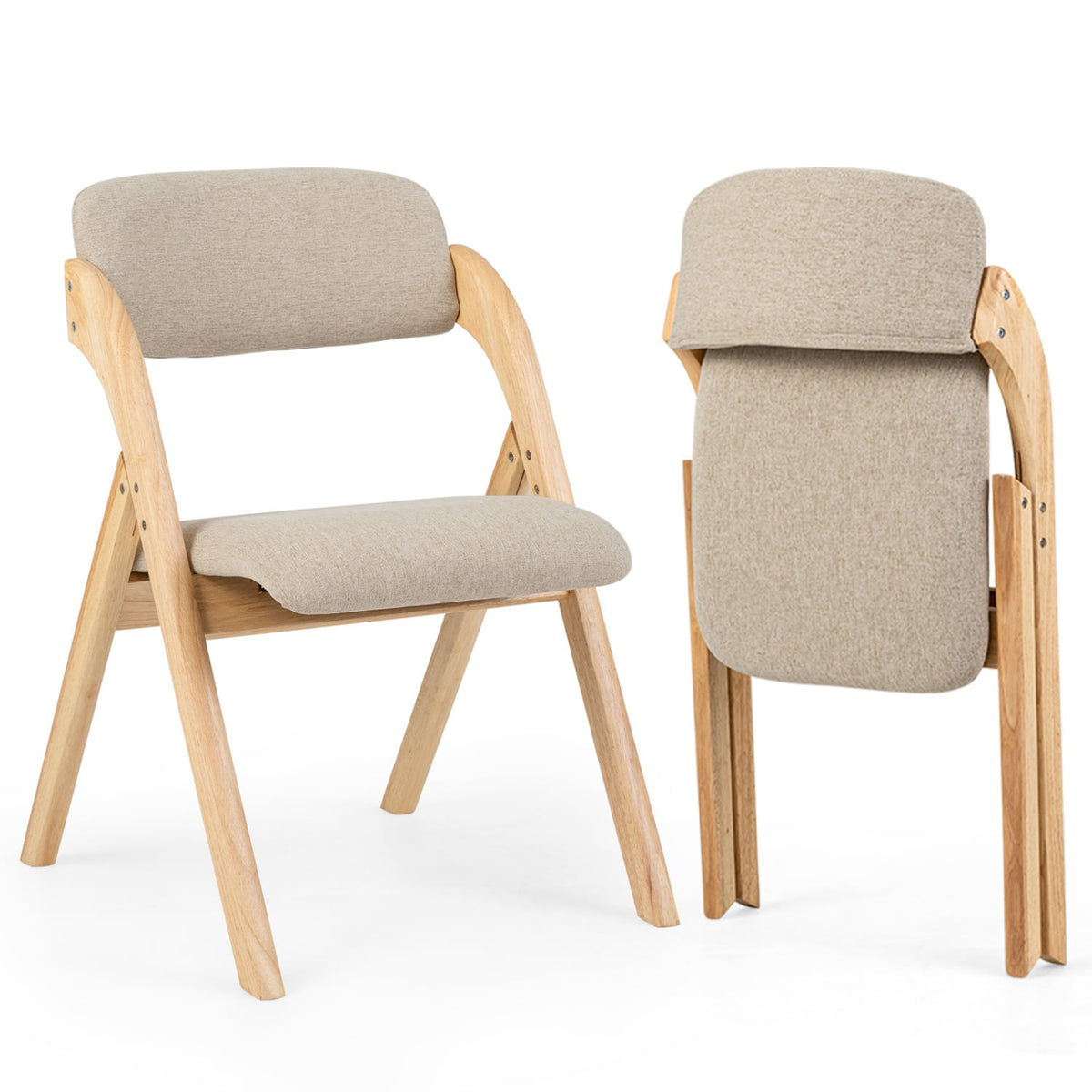 Folding Dining Chairs Set of 2 with Cushion-Beige-Dining Chairs-DECOROLALA