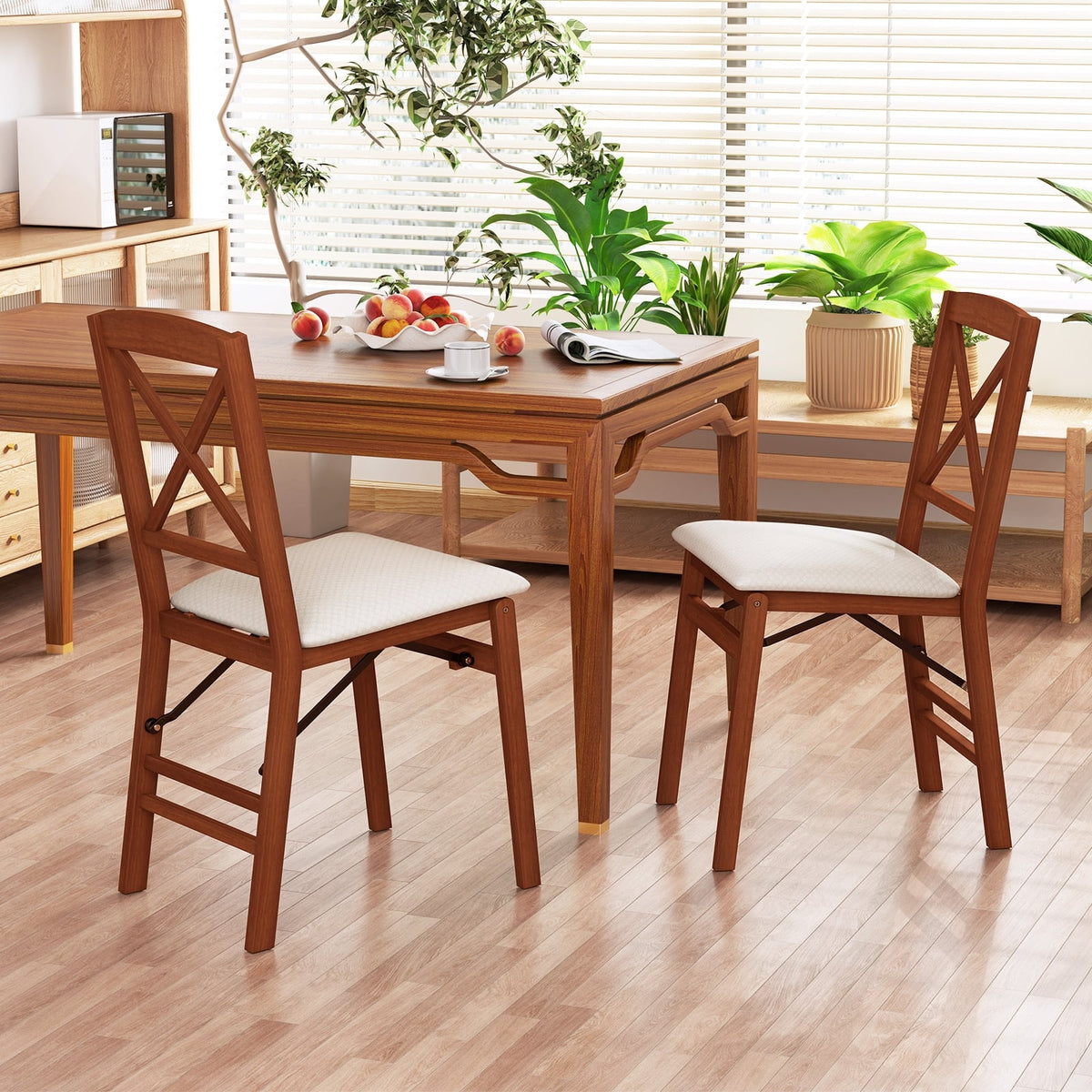 Folding Dining Chairs Set of 2 with Padded Seat and Rubber Wood Frame-A-Dining Chairs-DECOROLALA