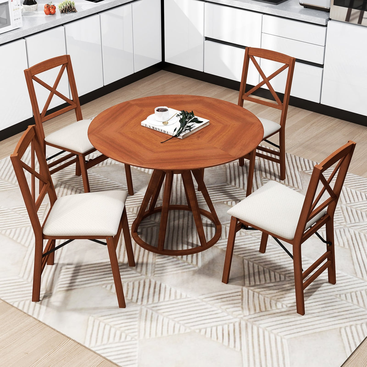 Folding Dining Chairs Set of 2 with Padded Seat and Rubber Wood Frame-A-Dining Chairs-DECOROLALA