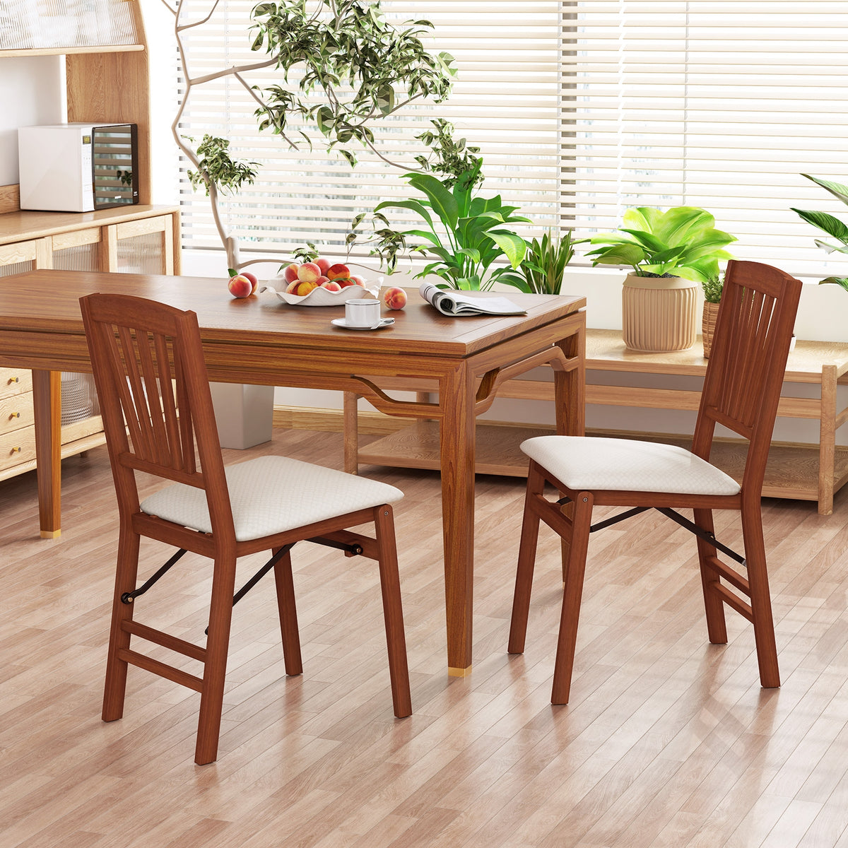 Folding Dining Chairs Set of 2 with Padded Seat and Rubber Wood Frame-B-Dining Chairs-DECOROLALA