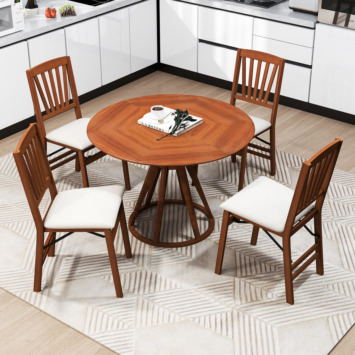 Folding Dining Chairs Set of 2 with Padded Seat and Rubber Wood Frame-B-Dining Chairs-DECOROLALA