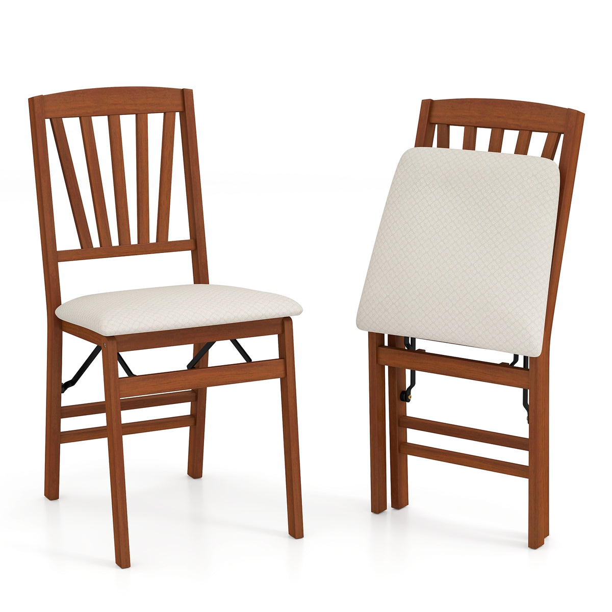 Folding Dining Chairs Set of 2 with Padded Seat and Rubber Wood Frame-B-Dining Chairs-DECOROLALA