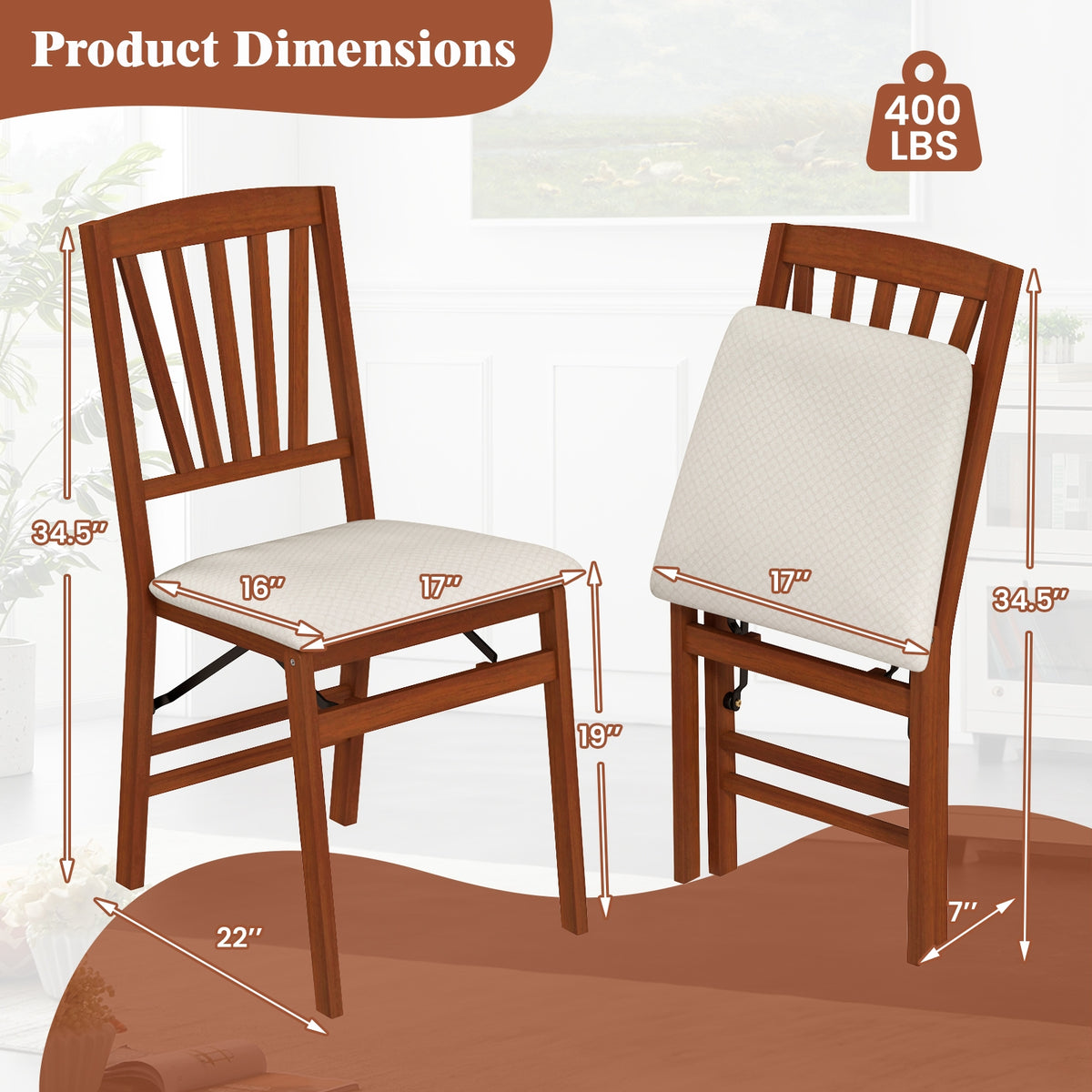 Folding Dining Chairs Set of 2 with Padded Seat and Rubber Wood Frame-B-Dining Chairs-DECOROLALA