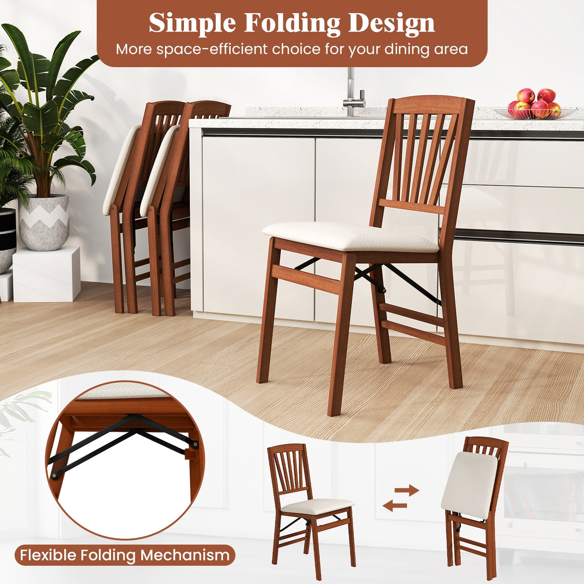 Folding Dining Chairs Set of 2 with Padded Seat and Rubber Wood Frame-B-Dining Chairs-DECOROLALA