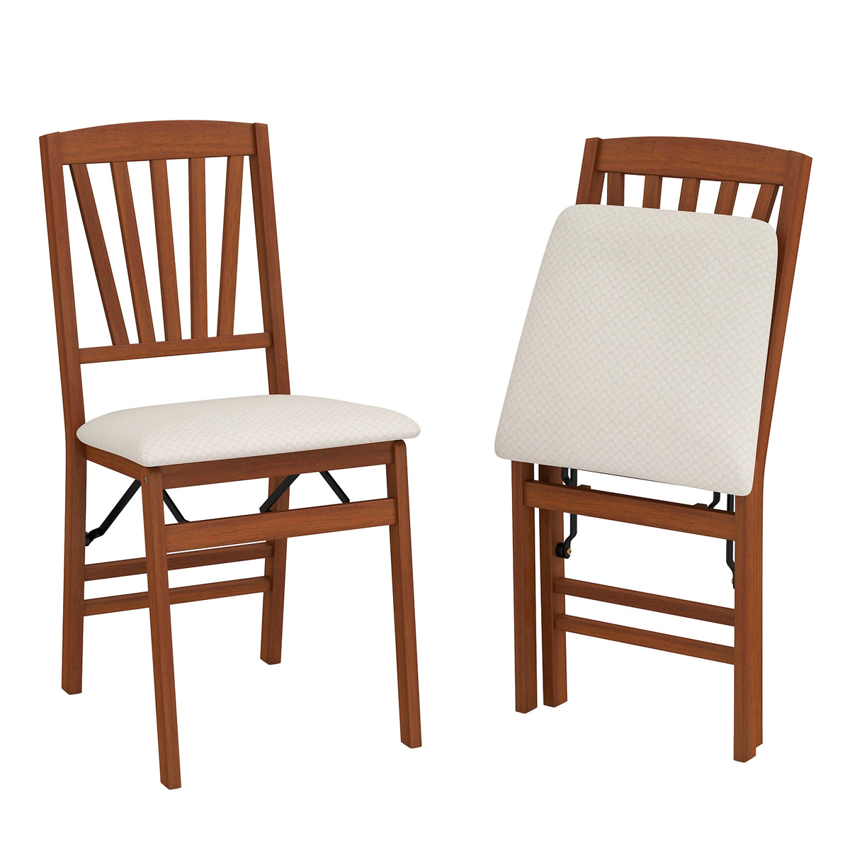 Folding Dining Chairs Set of 2 with Padded Seat and Rubber Wood Frame-B-Dining Chairs-DECOROLALA