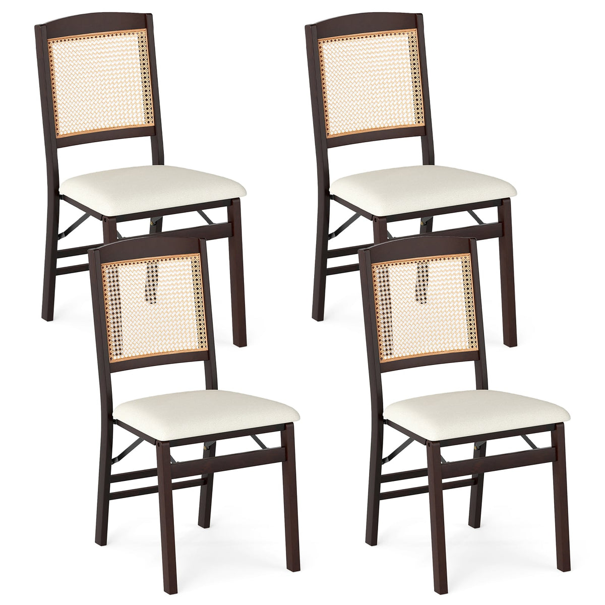 Folding Dining Chairs Set of 4 Rubber Wood Chairs with Linen Padded Seat-Coffee-Dining Chairs-DECOROLALA