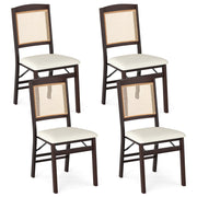 Folding Dining Chairs Set of 4 Rubber Wood Chairs with Linen Padded Seat-Coffee-Dining Chairs-DECOROLALA
