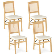 Folding Dining Chairs Set of 4 Rubber Wood Chairs with Linen Padded Seat-Natural-Dining Chairs-DECOROLALA