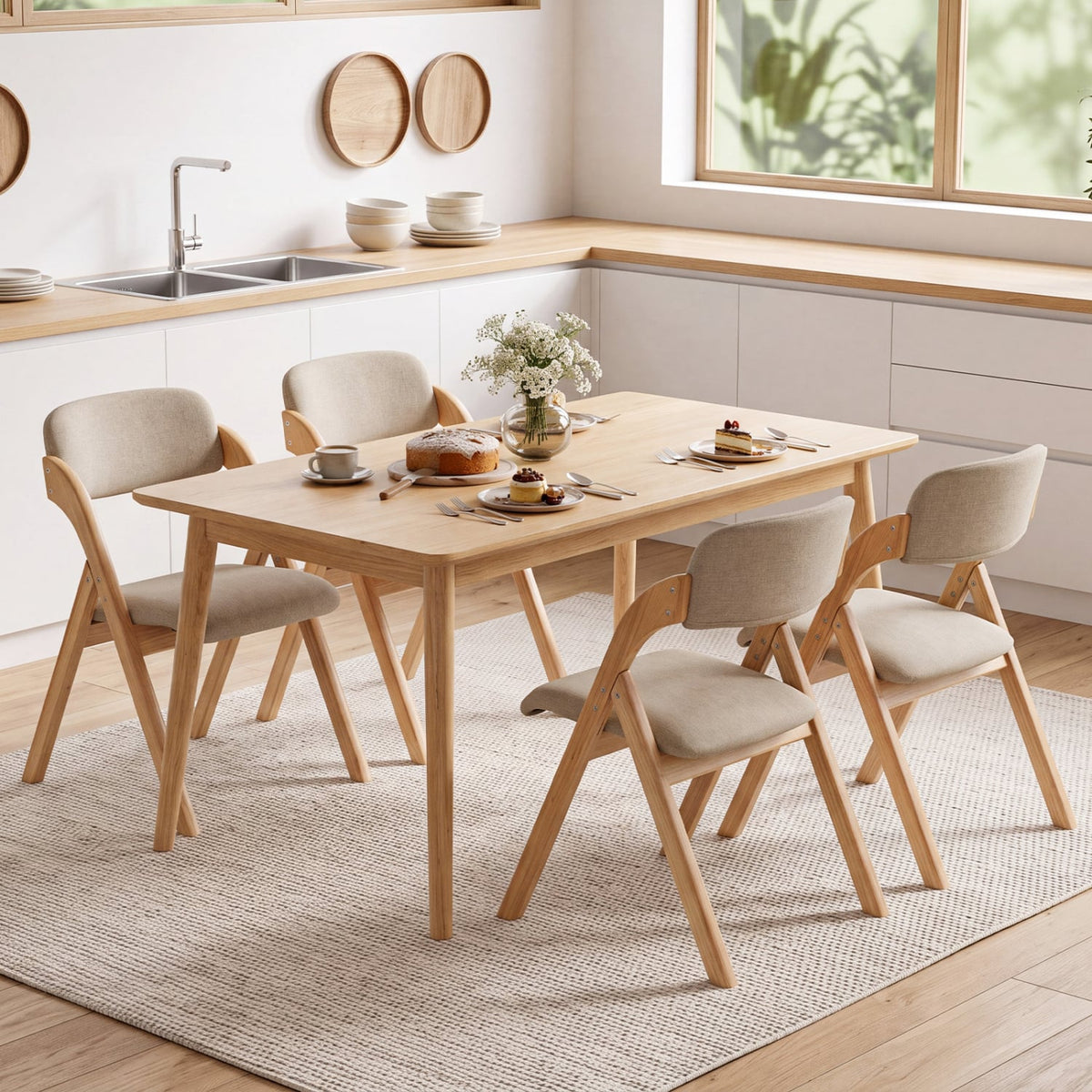 Folding Dining Chairs Set of 4 with Cushion-Beige-Dining Chairs-DECOROLALA