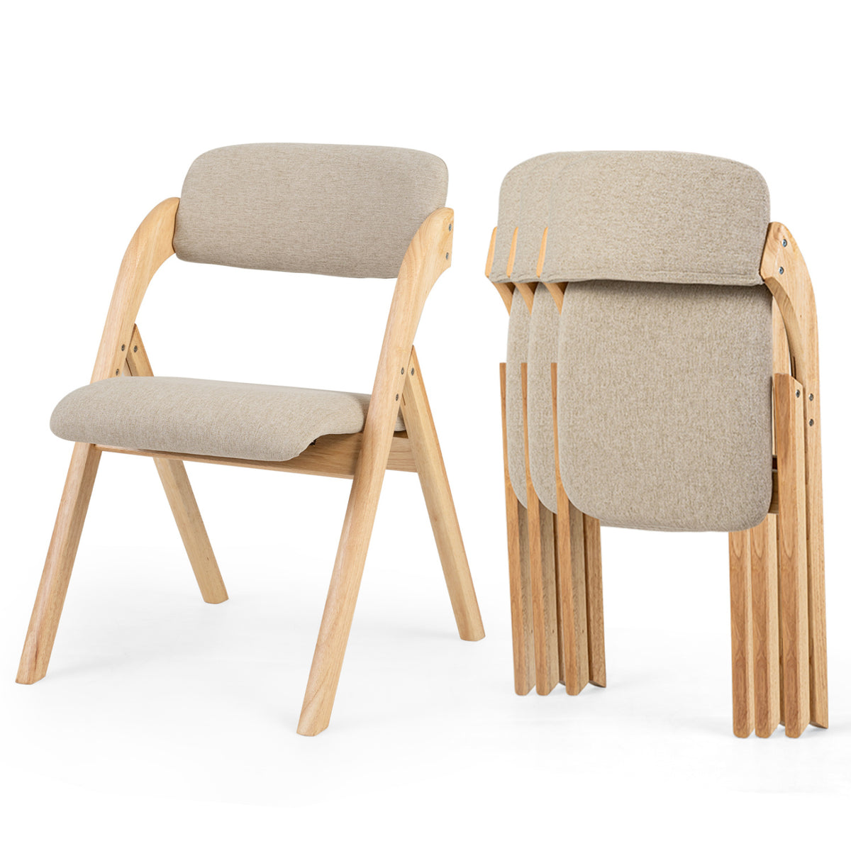 Folding Dining Chairs Set of 4 with Cushion-Beige-Dining Chairs-DECOROLALA