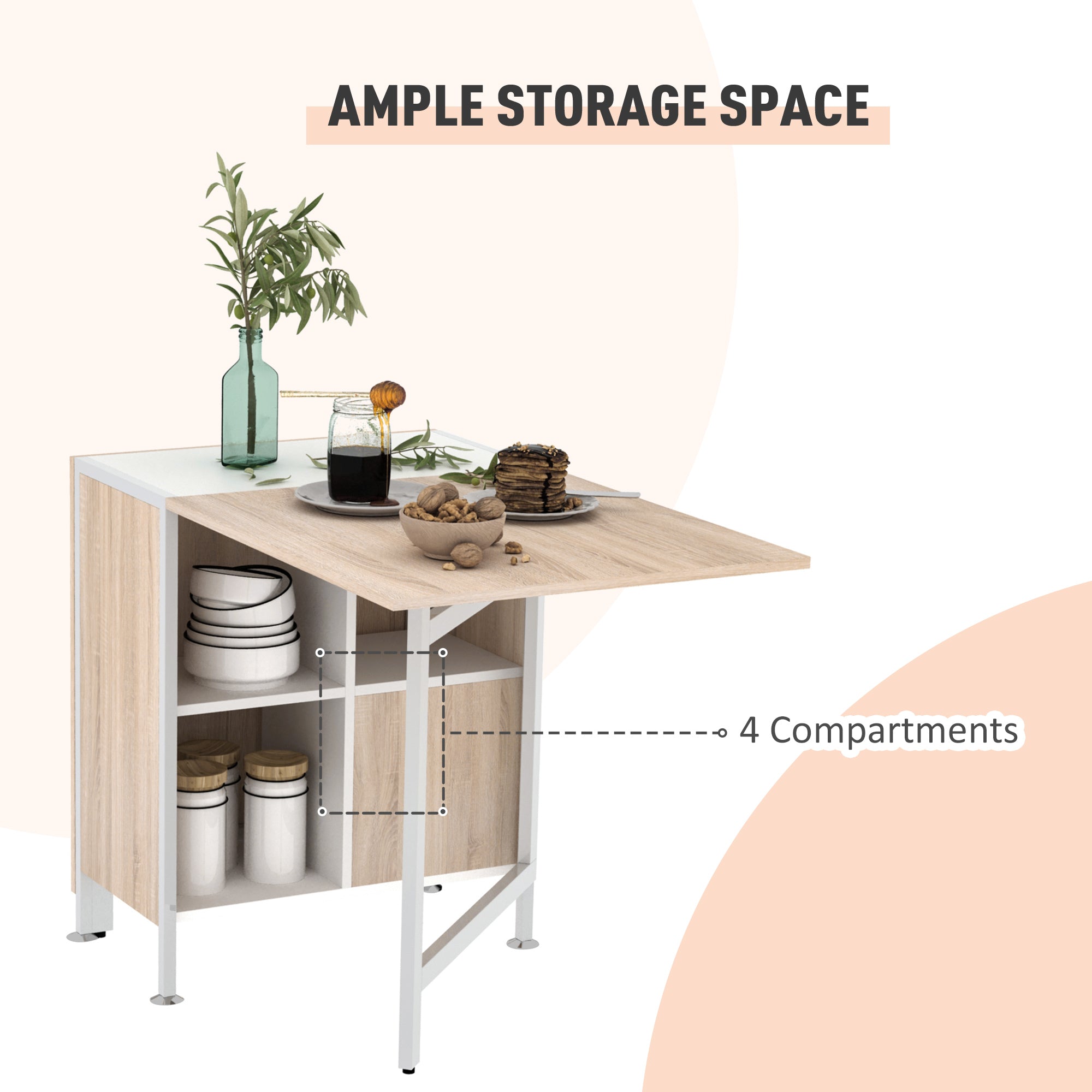 Folding Dining Table with Shelves - Oak and White 66.5"-DECOROLALA