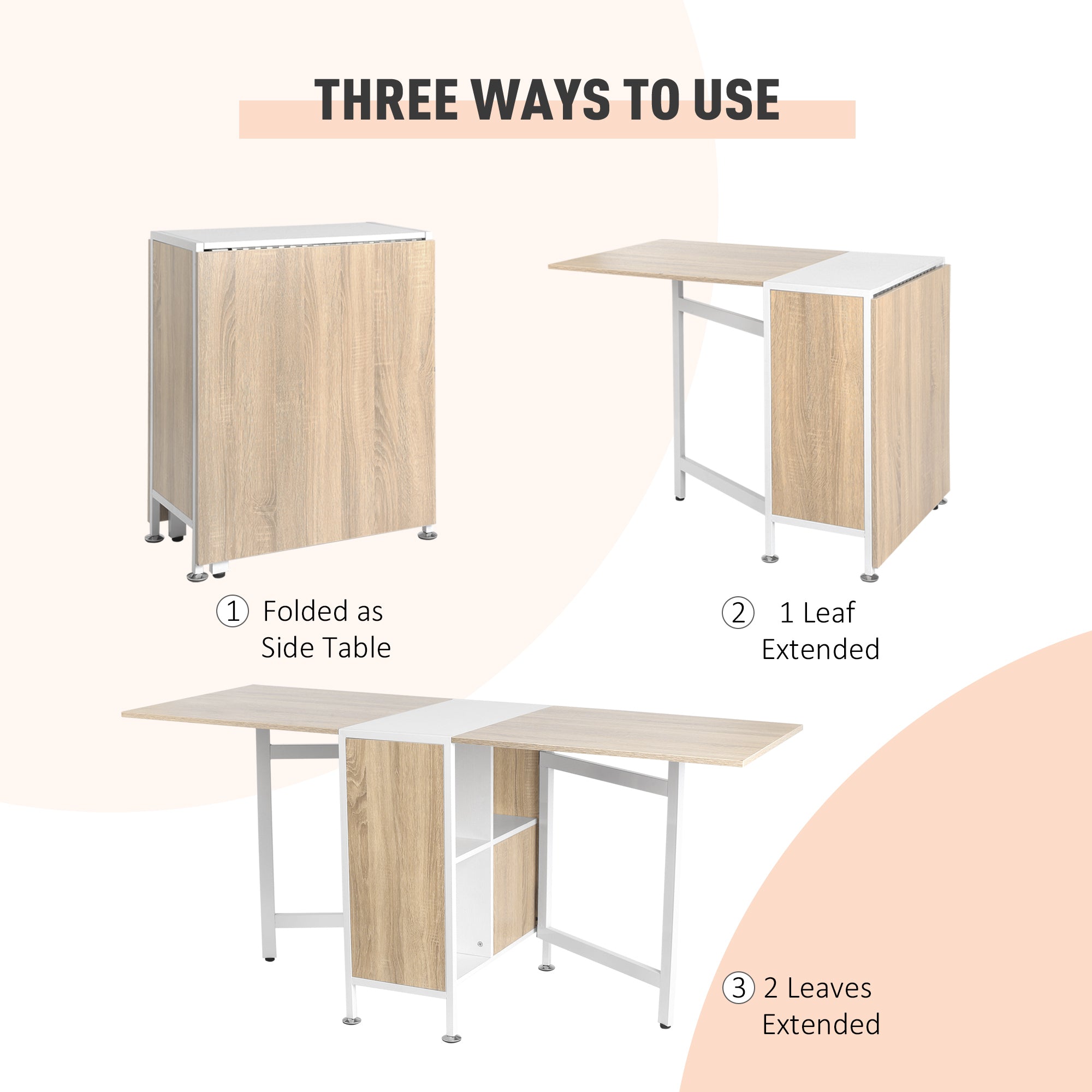 Folding Dining Table with Shelves - Oak and White 66.5"-DECOROLALA