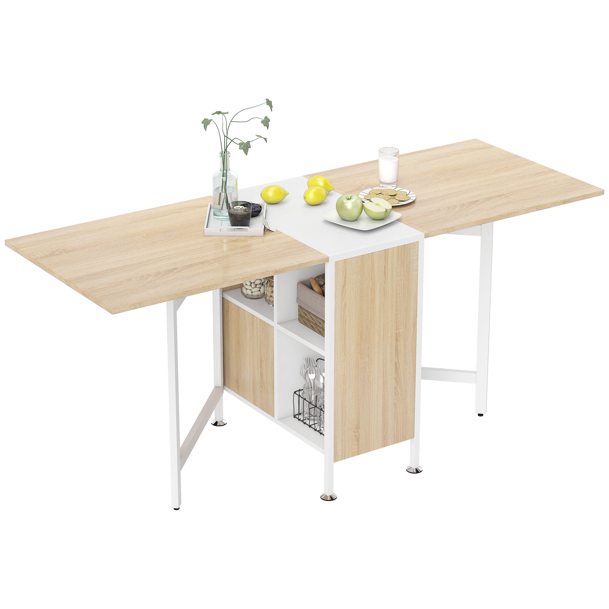 Folding Dining Table with Shelves - Oak and White 66.5"-DECOROLALA