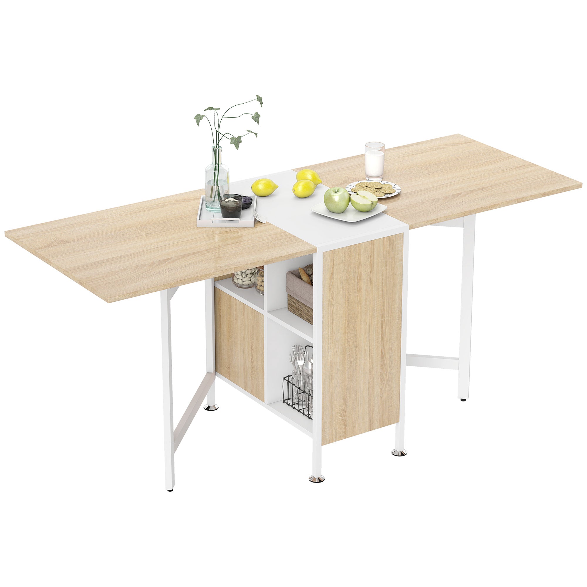 Folding Dining Table with Shelves - Oak and White 66.5"-DECOROLALA