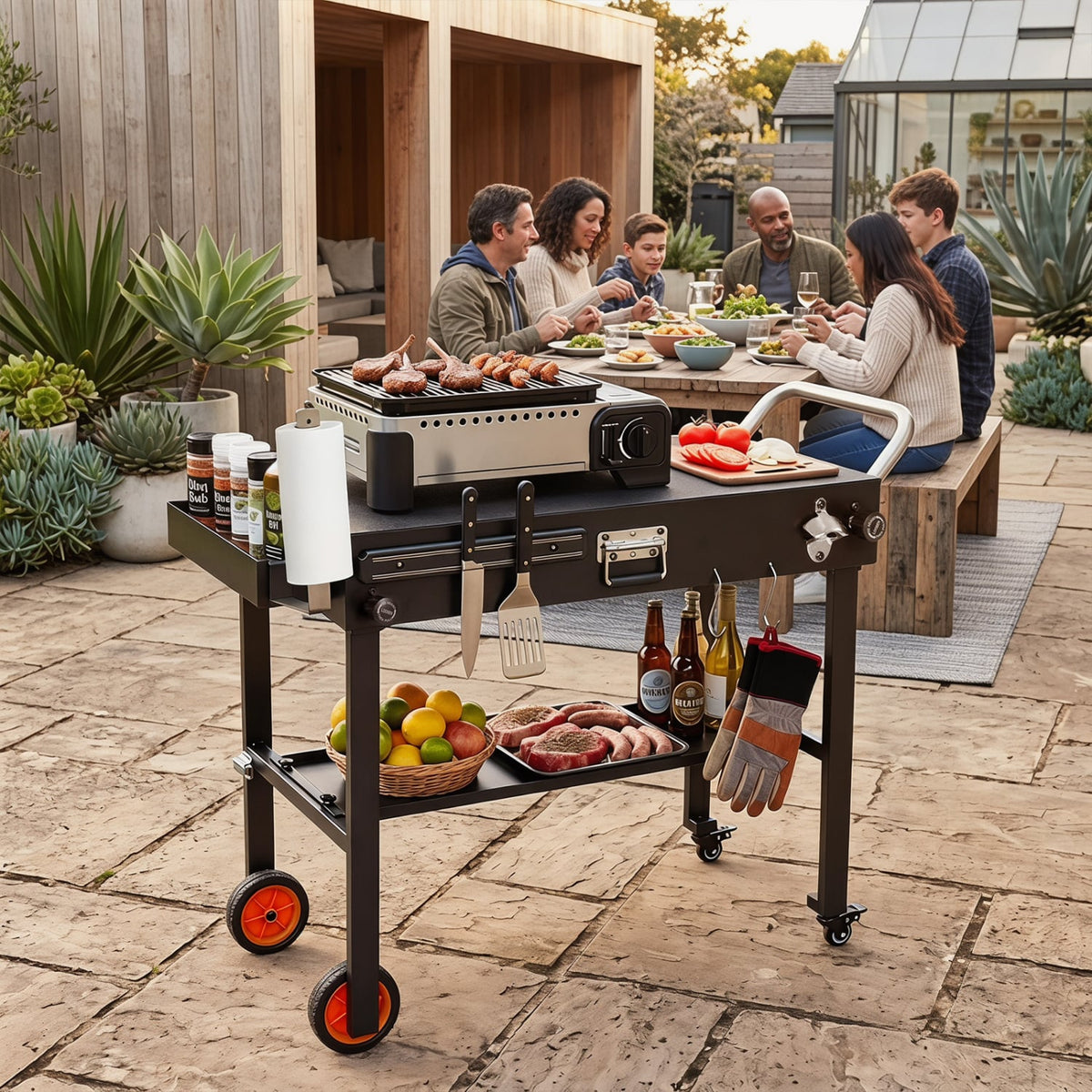 Folding Grill Cart for 17 and 22 Inch Griddles with Heat-Resistant Mat-Outdoor Grills-DECOROLALA