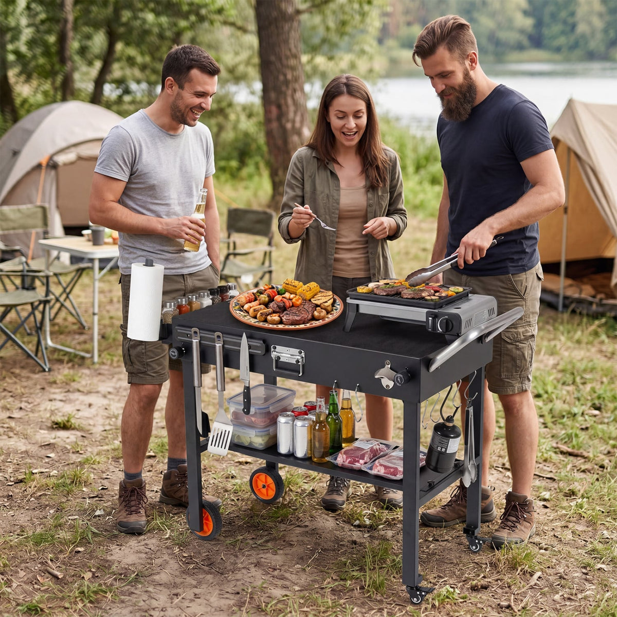 Folding Grill Cart for 17 and 22 Inch Griddles with Heat-Resistant Mat-Outdoor Grills-DECOROLALA