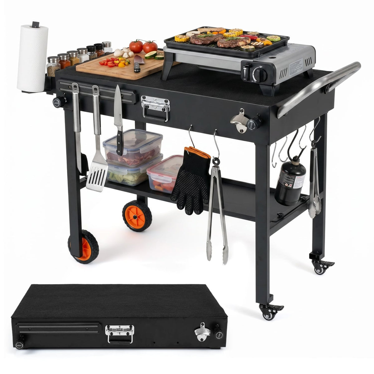 Folding Grill Cart for 17 and 22 Inch Griddles with Heat-Resistant Mat-Outdoor Grills-DECOROLALA