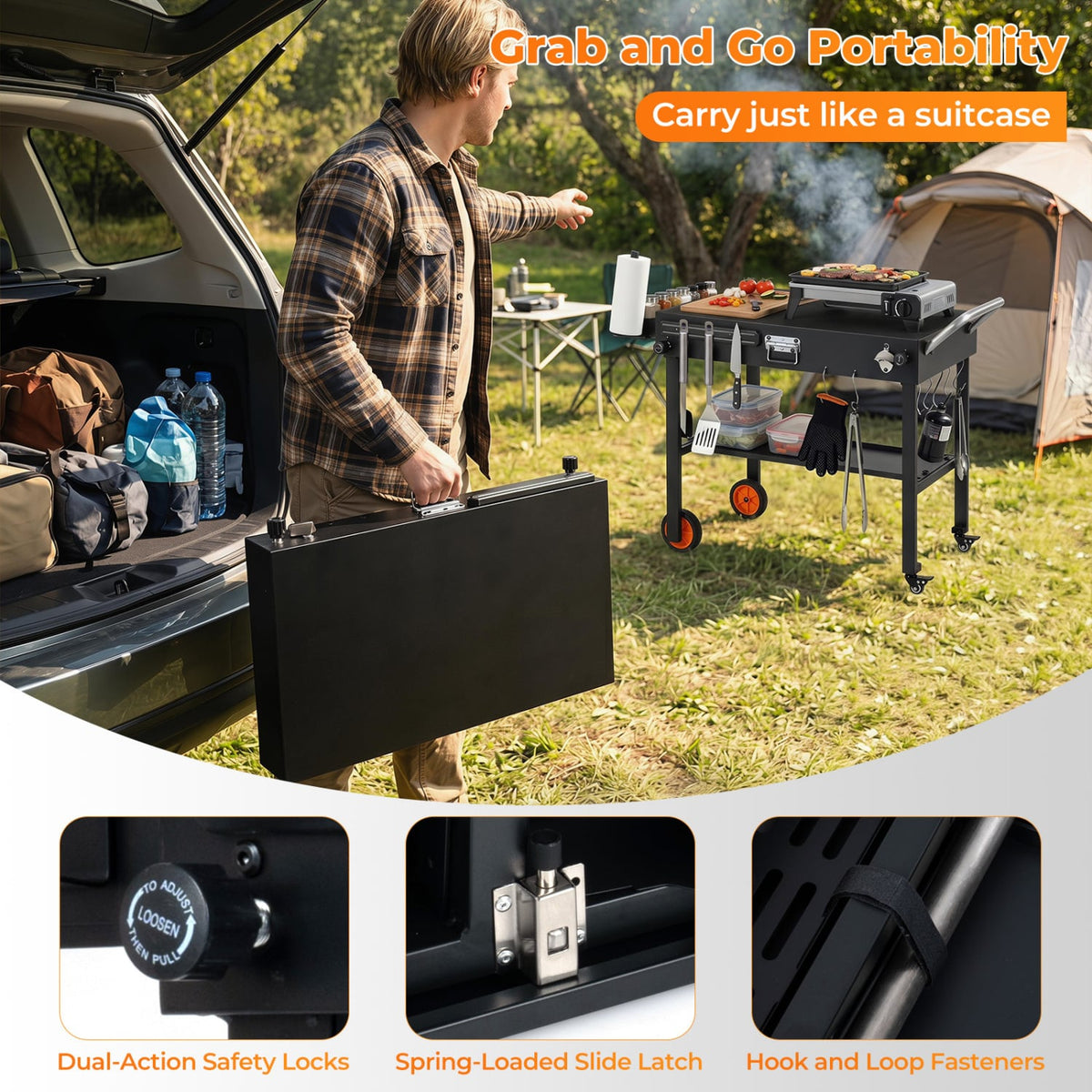 Folding Grill Cart for 17 and 22 Inch Griddles with Heat-Resistant Mat-Outdoor Grills-DECOROLALA