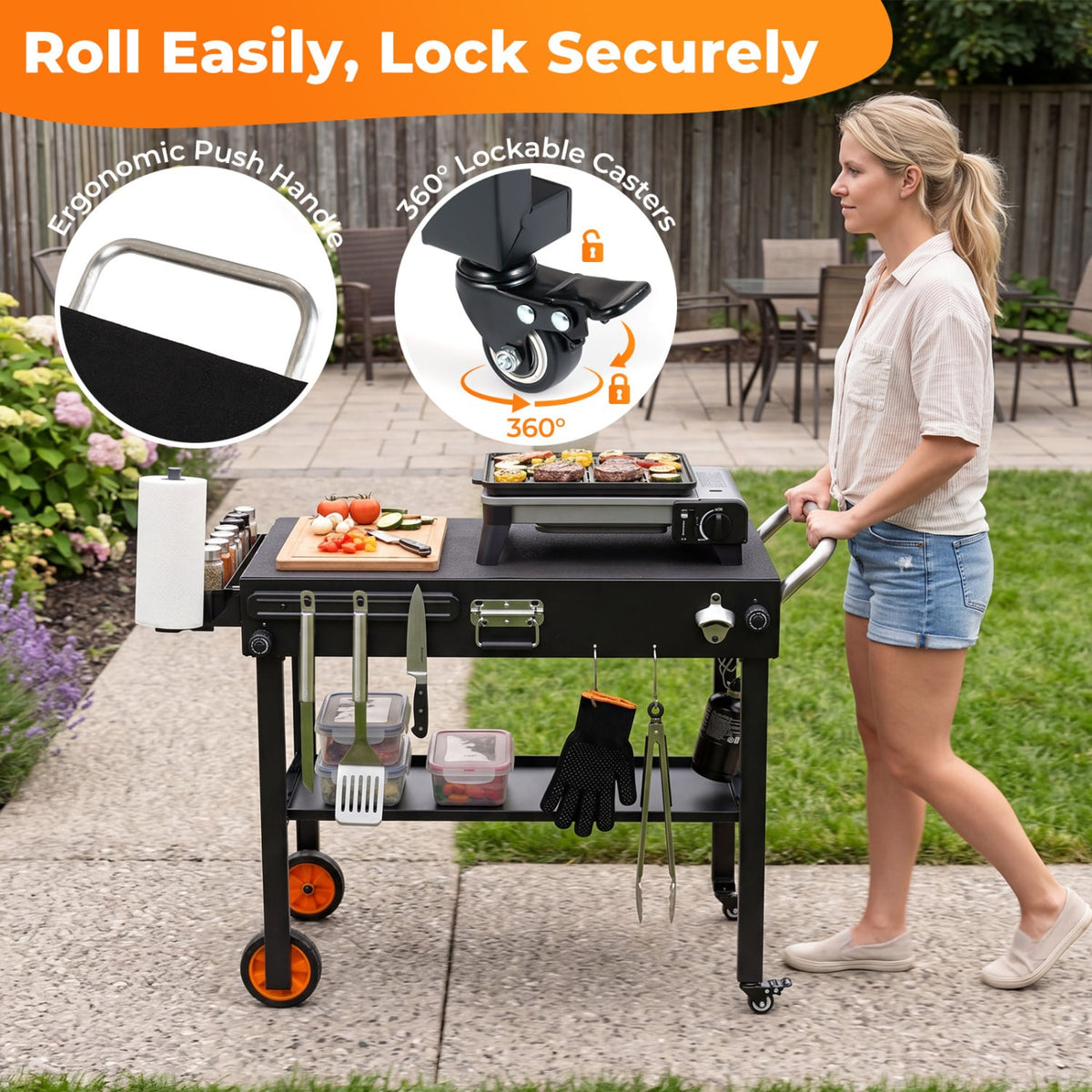 Folding Grill Cart for 17 and 22 Inch Griddles with Heat-Resistant Mat-Outdoor Grills-DECOROLALA