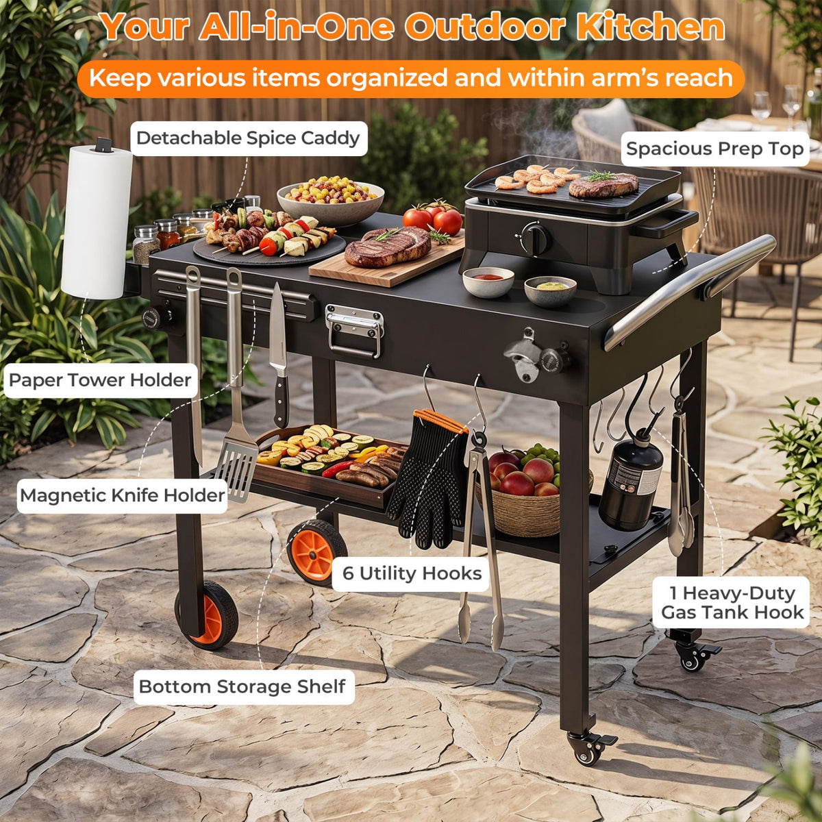 Folding Grill Cart for 17 and 22 Inch Griddles with Heat-Resistant Mat-Outdoor Grills-DECOROLALA