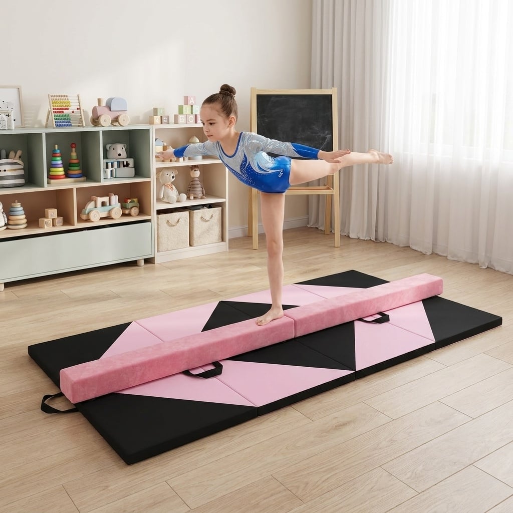 Folding Gymnastics Mat and Portable Floor Balance Beam Set-Yoga & Gym Mats-DECOROLALA