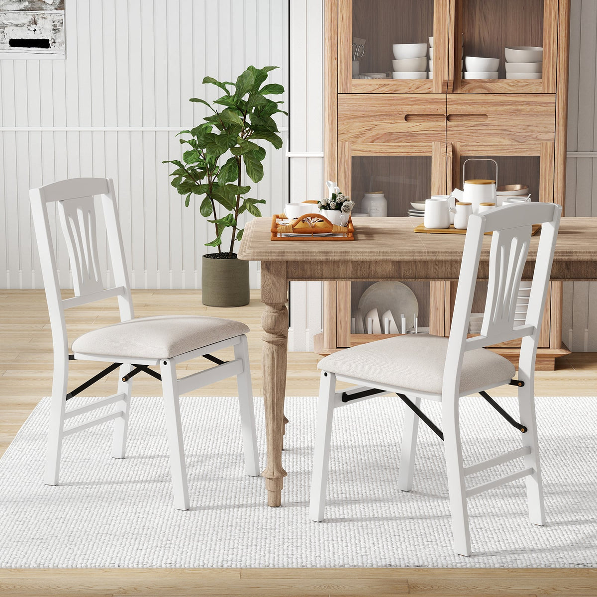 Folding Kitchen Chairs Set of 2 Upholstered Dining Chairs with Comfy Padded Seats-White-Dining Chairs-DECOROLALA