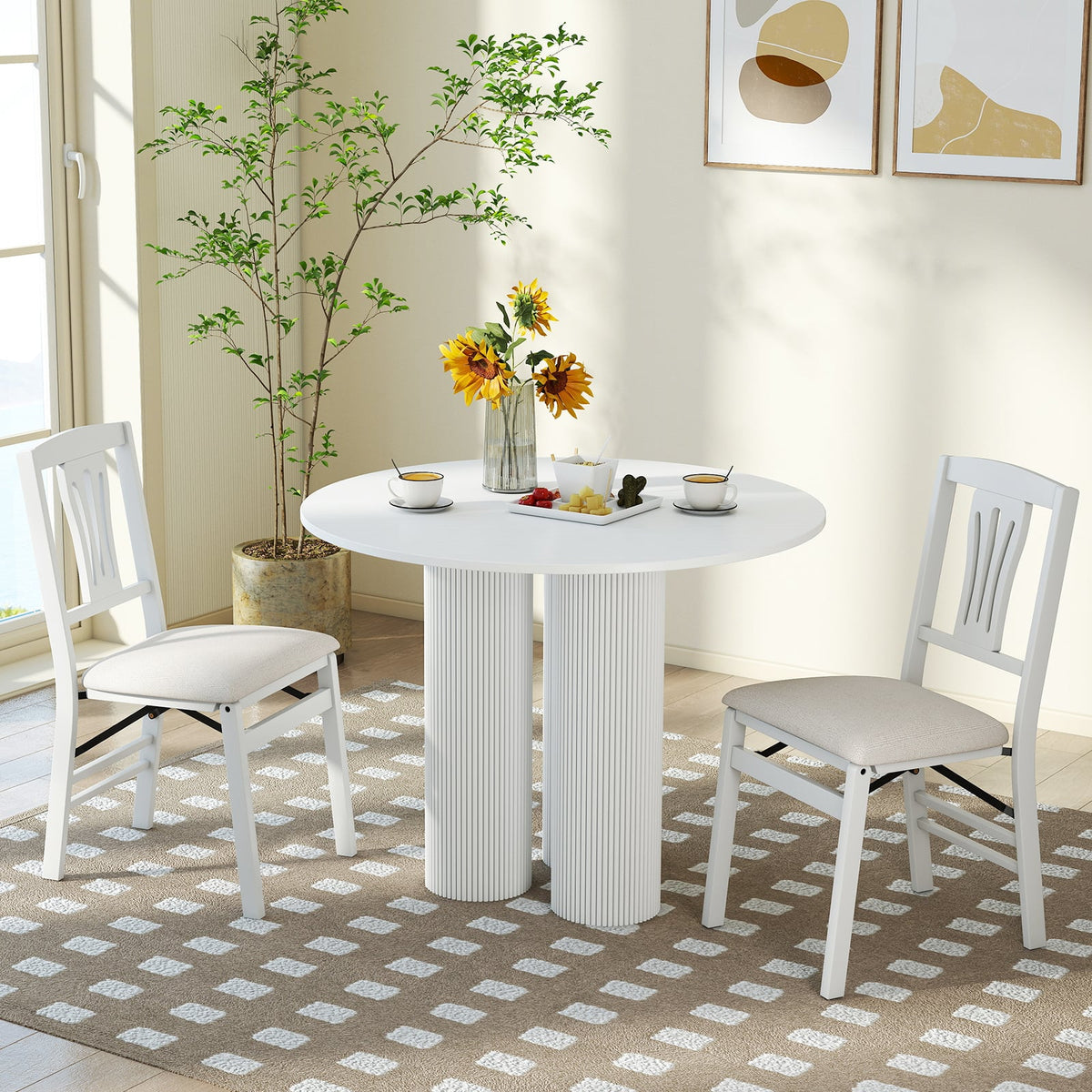 Folding Kitchen Chairs Set of 2 Upholstered Dining Chairs with Comfy Padded Seats-White-Dining Chairs-DECOROLALA