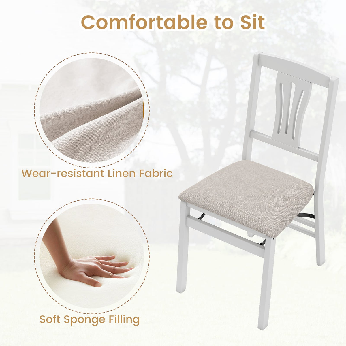 Folding Kitchen Chairs Set of 2 Upholstered Dining Chairs with Comfy Padded Seats-White-Dining Chairs-DECOROLALA