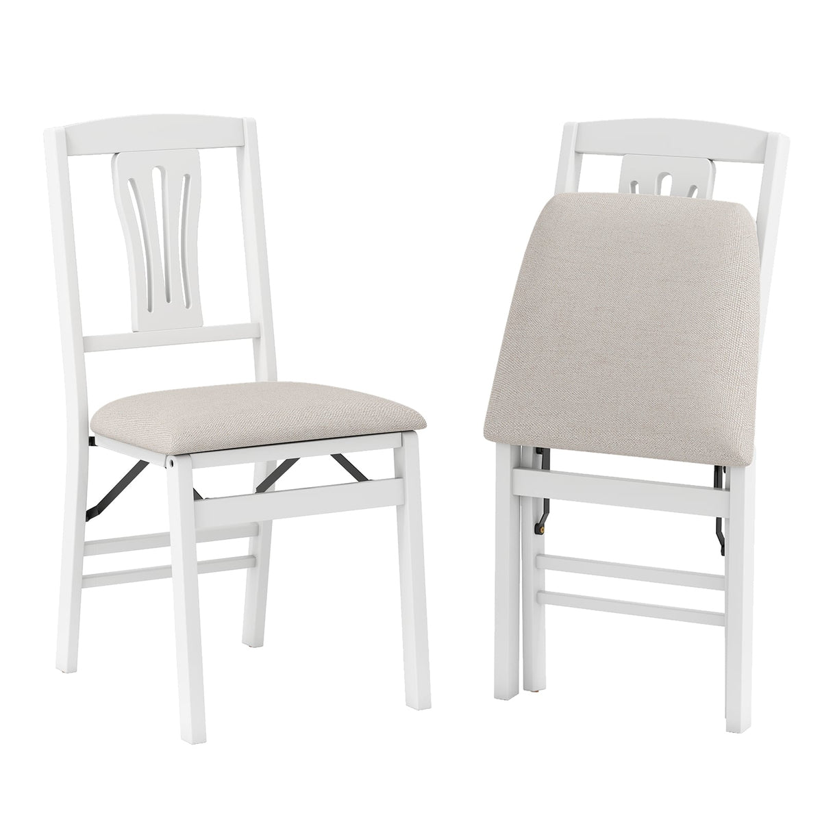 Folding Kitchen Chairs Set of 2 Upholstered Dining Chairs with Comfy Padded Seats-White-Dining Chairs-DECOROLALA