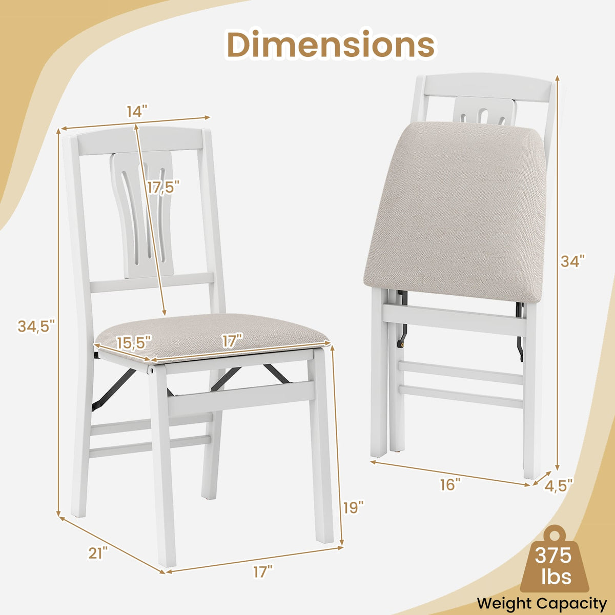 Folding Kitchen Chairs Set of 4 Upholstered Dining Chairs with Comfy Padded Seats-White-Dining Chairs-DECOROLALA