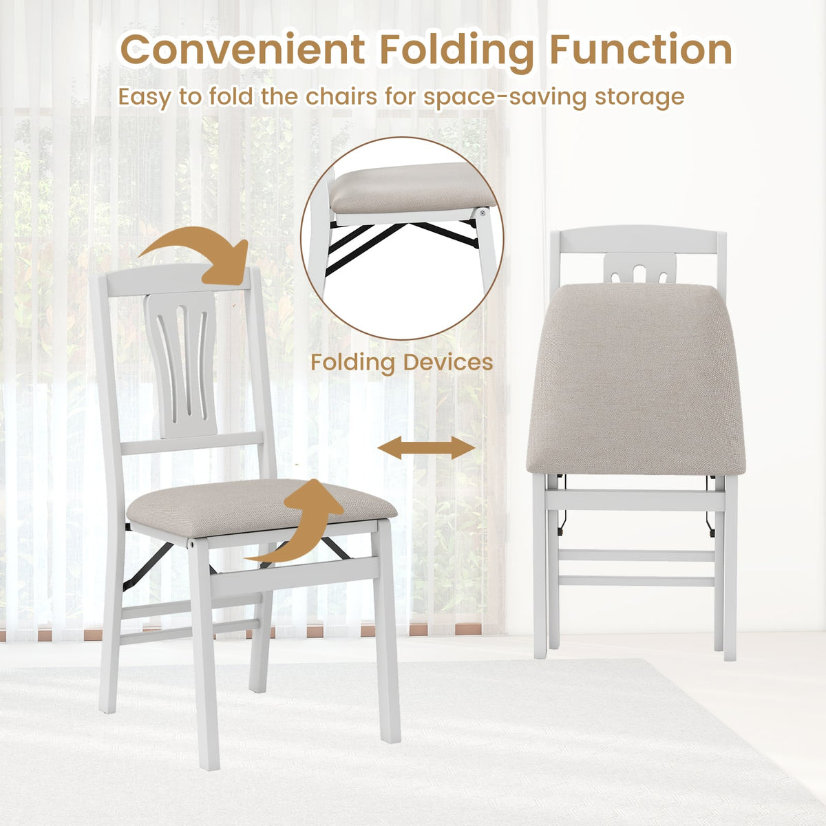 Folding Kitchen Chairs Set of 4 Upholstered Dining Chairs with Comfy Padded Seats-White-Dining Chairs-DECOROLALA