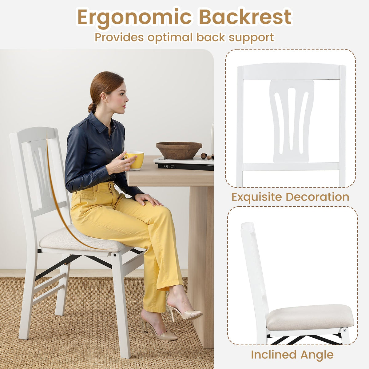 Folding Kitchen Chairs Set of 4 Upholstered Dining Chairs with Comfy Padded Seats-White-Dining Chairs-DECOROLALA